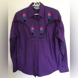 Vintage Southwest Canyon Purple Western Rodeo Shirt Embroidered Beaded Womens M